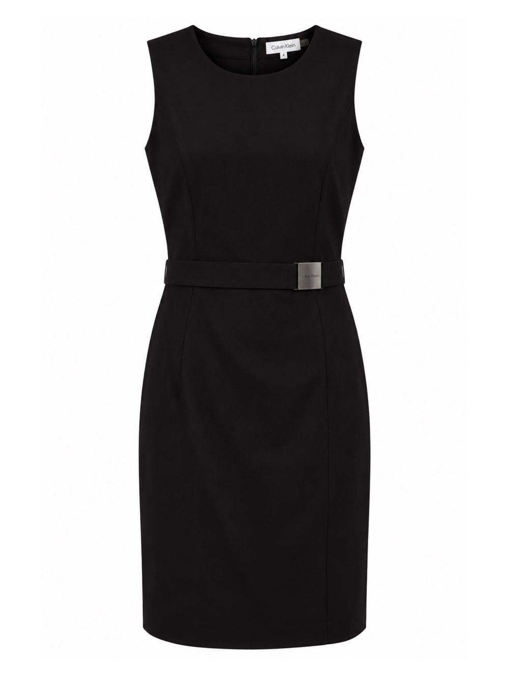 Calvin Klein Black Sleeveless Sheath Dress with Metal-Buckle Belt